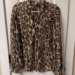 SHEIN- sheer Leopard Print Blouse - Black and Brown